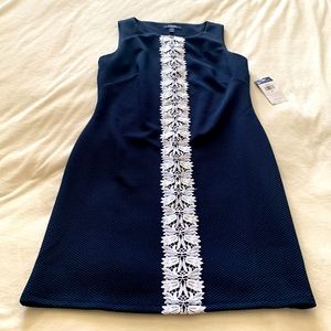 NWT Chaps Navy and white lace sleeveless dress. Size 8.